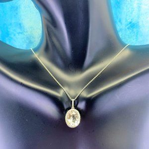 14K White Gold White Topaz & White Diamond Pendant